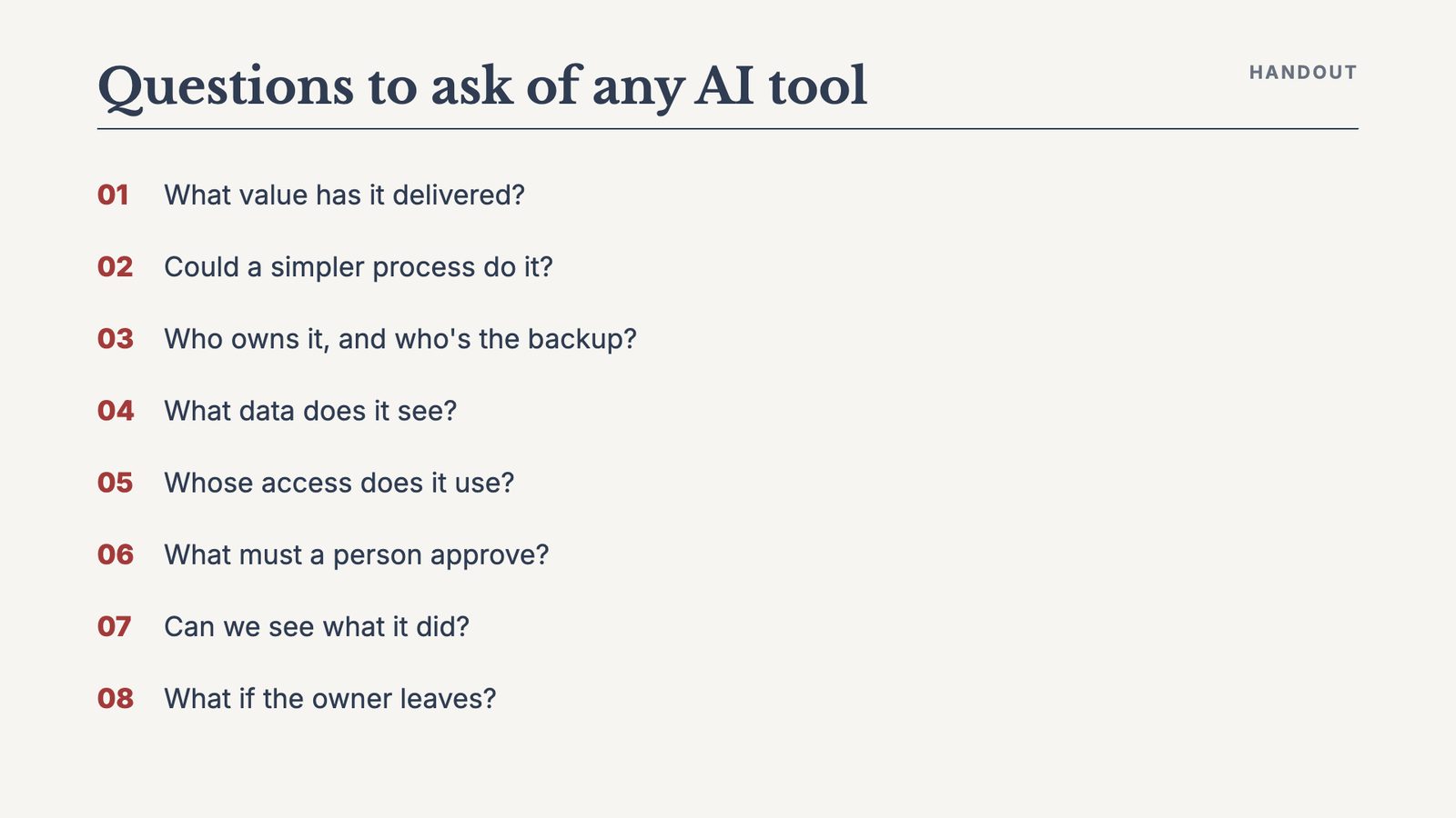 Questions to ask of any AI tool
